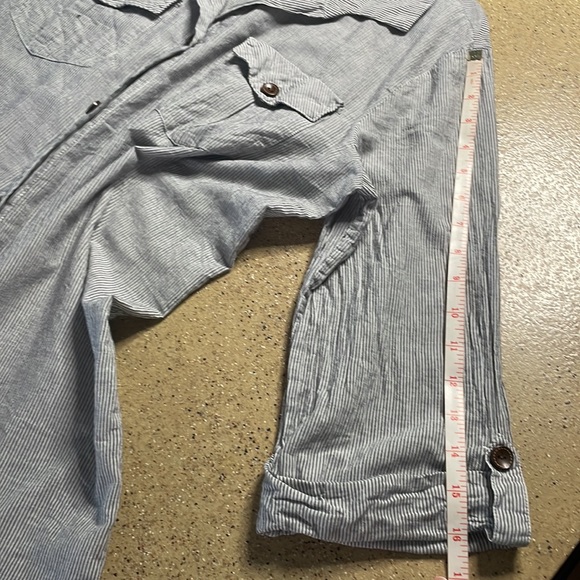 Dotti On Island Time Button Up Cover Up Shirt Dress gray white vertical stripe L - Picture 14 of 14